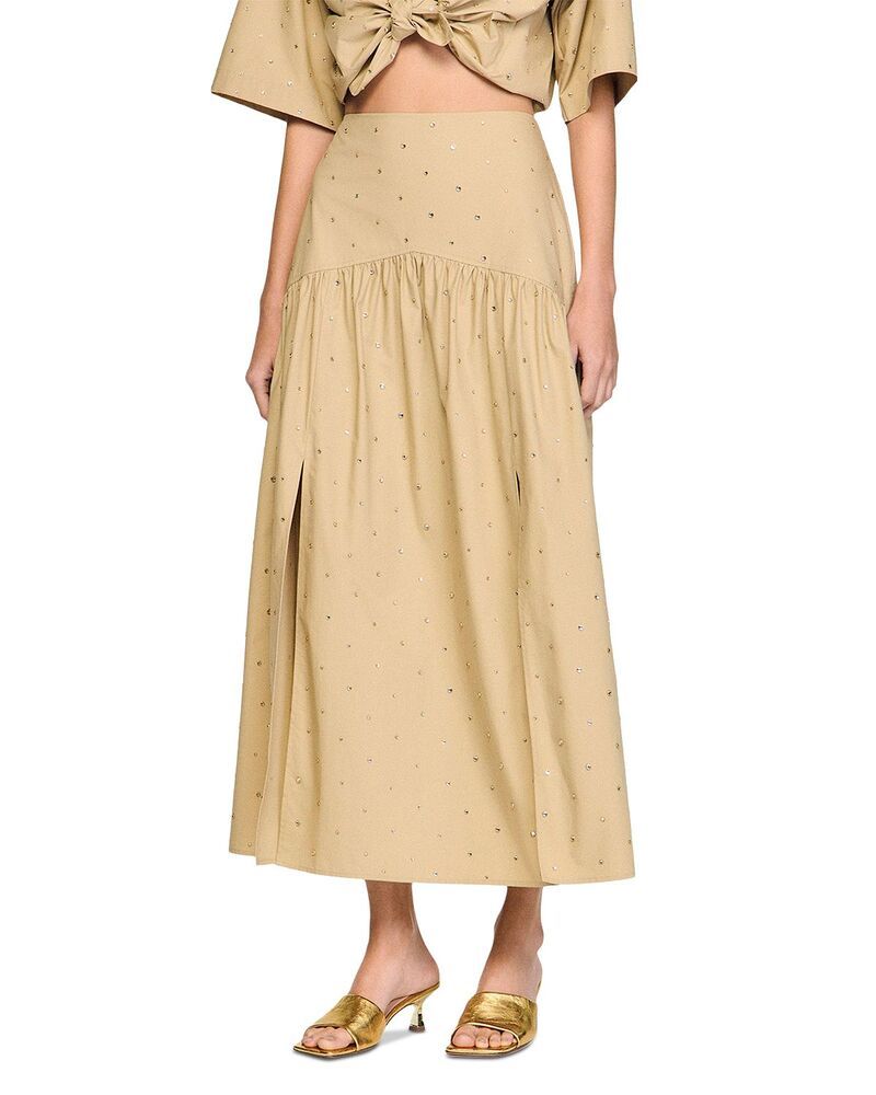 サンドロ レディース ボトムスカート コットン Sandro Long Rhinestone Cotton Skirt Beige ベージュ