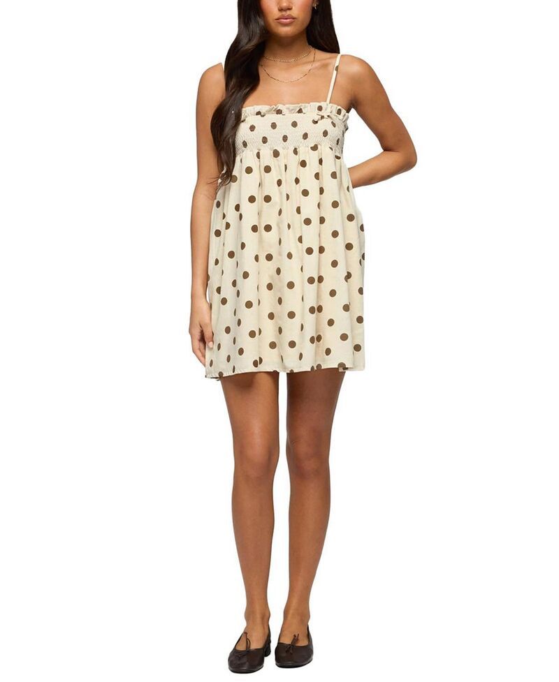 アディクテッド レディース トップス ワンピース ドット柄 ドット ミニ リネン Edikted Polka Dot Linen Look Mini Dress Cream クリーム