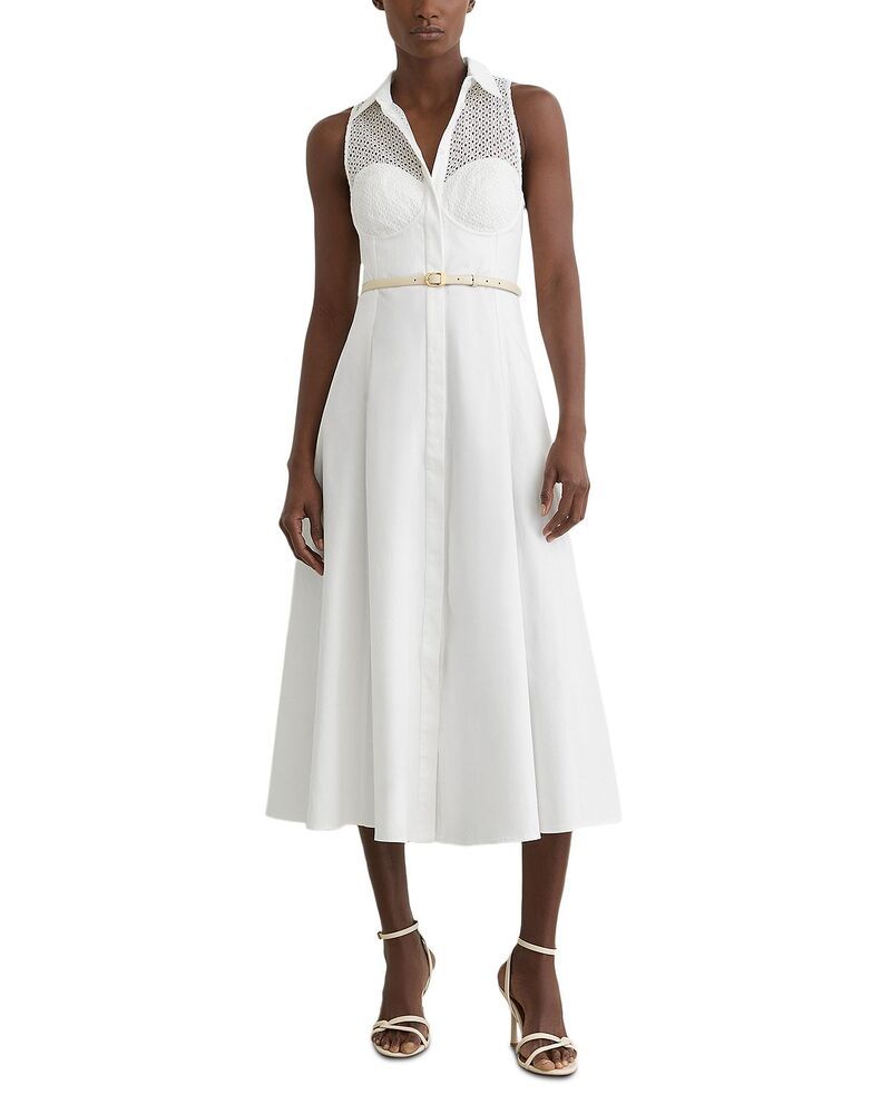 レイス レディース トップス ワンピース レーストリム ミディ ノースリーブ レース REISS Hera Lace Trim Sleeveless Midi Dress Ivory アイボリー