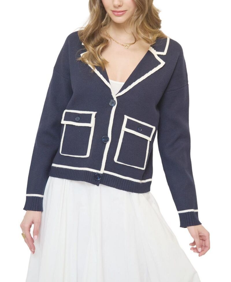 セントラルパークウェスト レディース アウター ジャケット・ブルゾン セーター Central Park West Womens Alba Piped Sweater Jacket NavyWhite ホワイト
