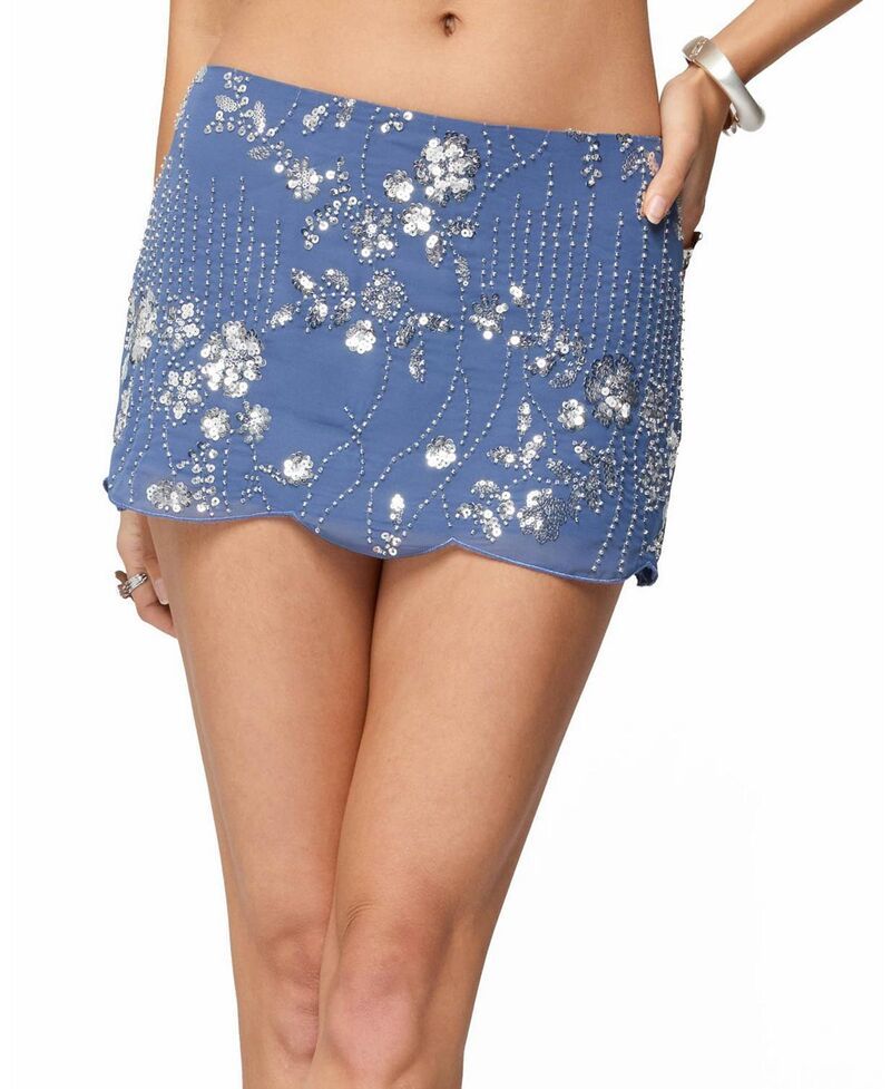 アディクテッド レディース ボトムスカート シフォン ミニ スパンコール Edikted Nelley Beaded Sequin Chiffon Mini Skirt Blue ブルー