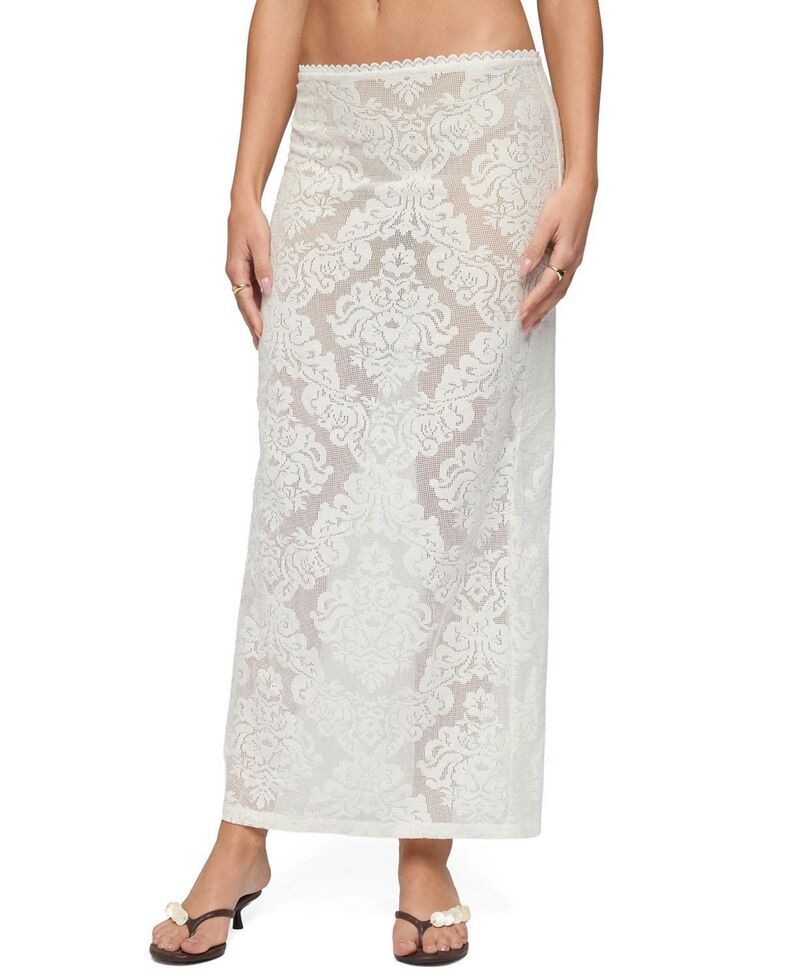 アディクテッド レディース ボトムスカート シアー レース マキシ Edikted Violette Sheer Lace Maxi Skirt Cream クリーム