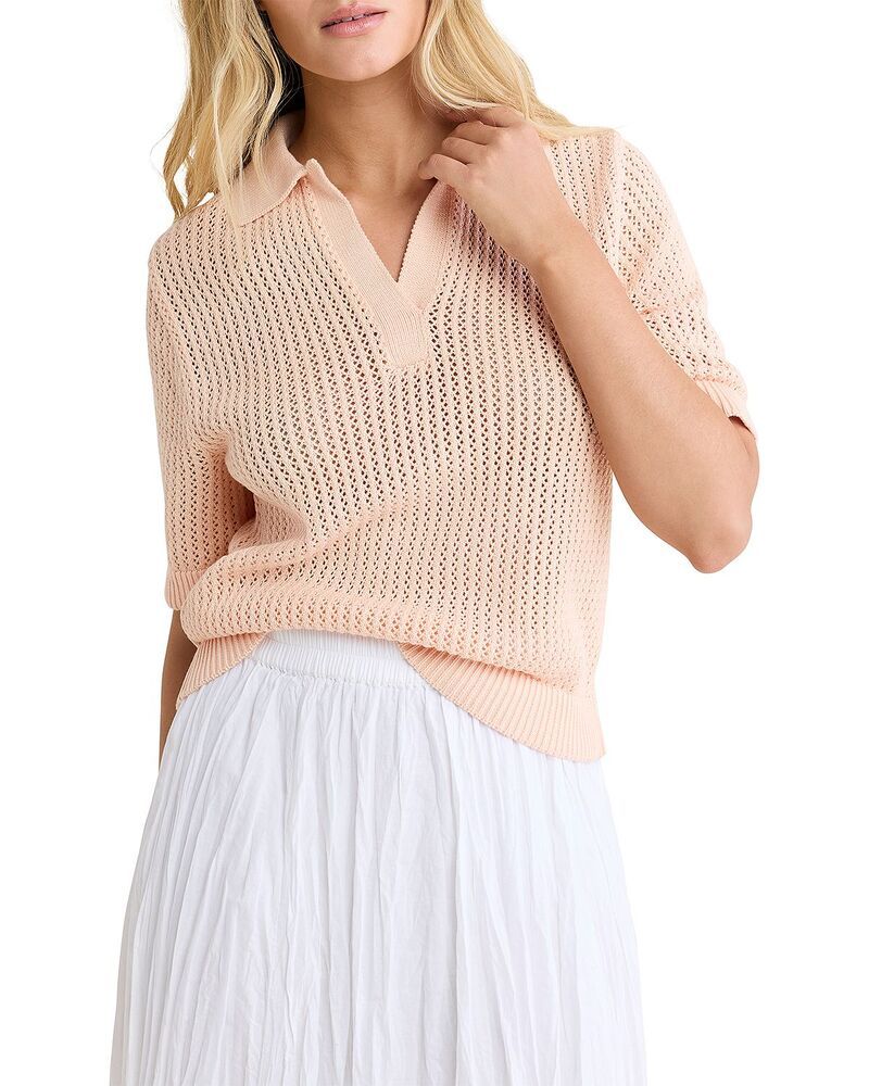 ニックプラスゾーイ レディース アウター ニット・セーター ポロシャツ メッシュ NICZOE Mesh Polo Sweater Orange Sheer オレンジ