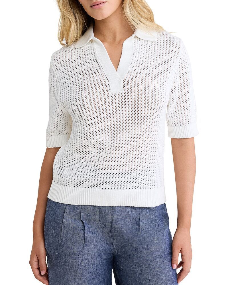ニックプラスゾーイ レディース アウター ニット・セーター ポロシャツ メッシュ NICZOE Mesh Polo Sweater Paper White ホワイト