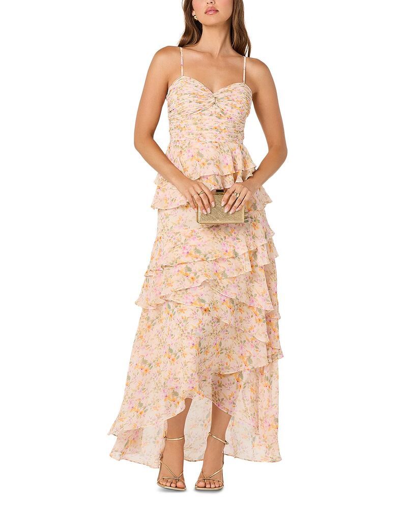 アストール レディース トップス ワンピース ティアード フリル ASTR the Label Coline Tiered Ruffled HighLow Dress Pink Orange Floral ピンク