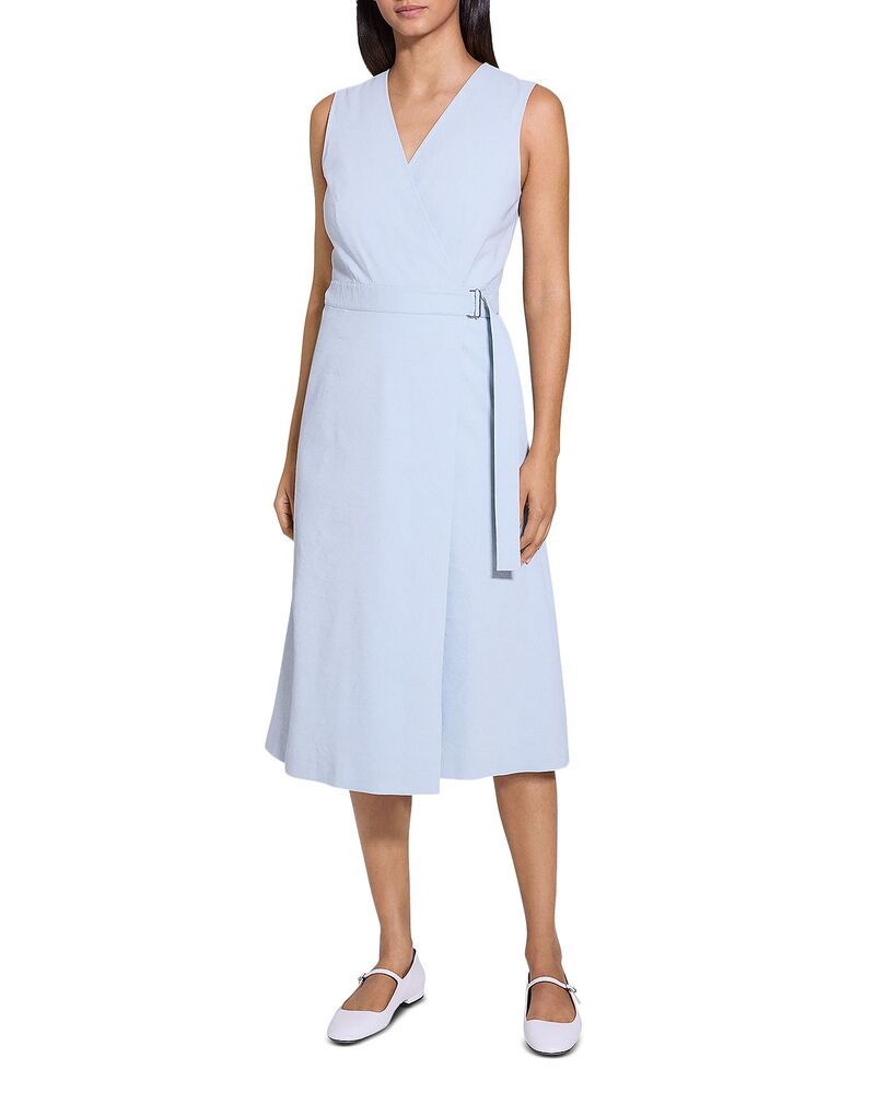 セオリー レディース トップス ワンピース A ライン ノースリーブ リネン Theory Sleeveless Linen Blend ALine Wrap Dress Pearl Blue パール