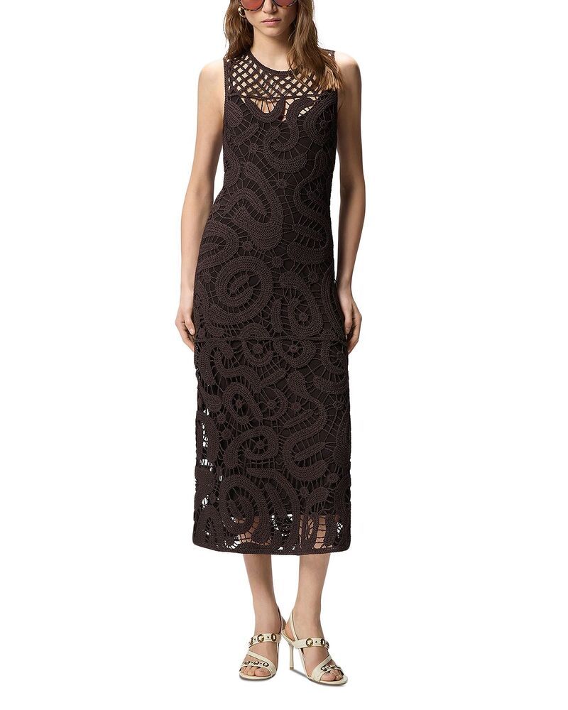 ピンコ レディース トップス ワンピース ミディ PINKO Bufera Geometricrochet Midi Dress Java Brown ブラウン