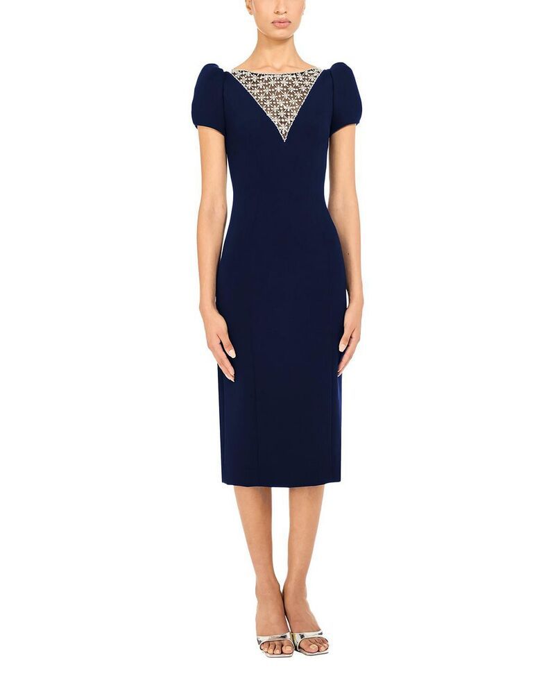 ジェニー・パッカム レディース トップス ワンピース パフスリーブ ミディ Jenny Packham Vienna Embellished PuffSleeve Midi Dress Midnight Kiss