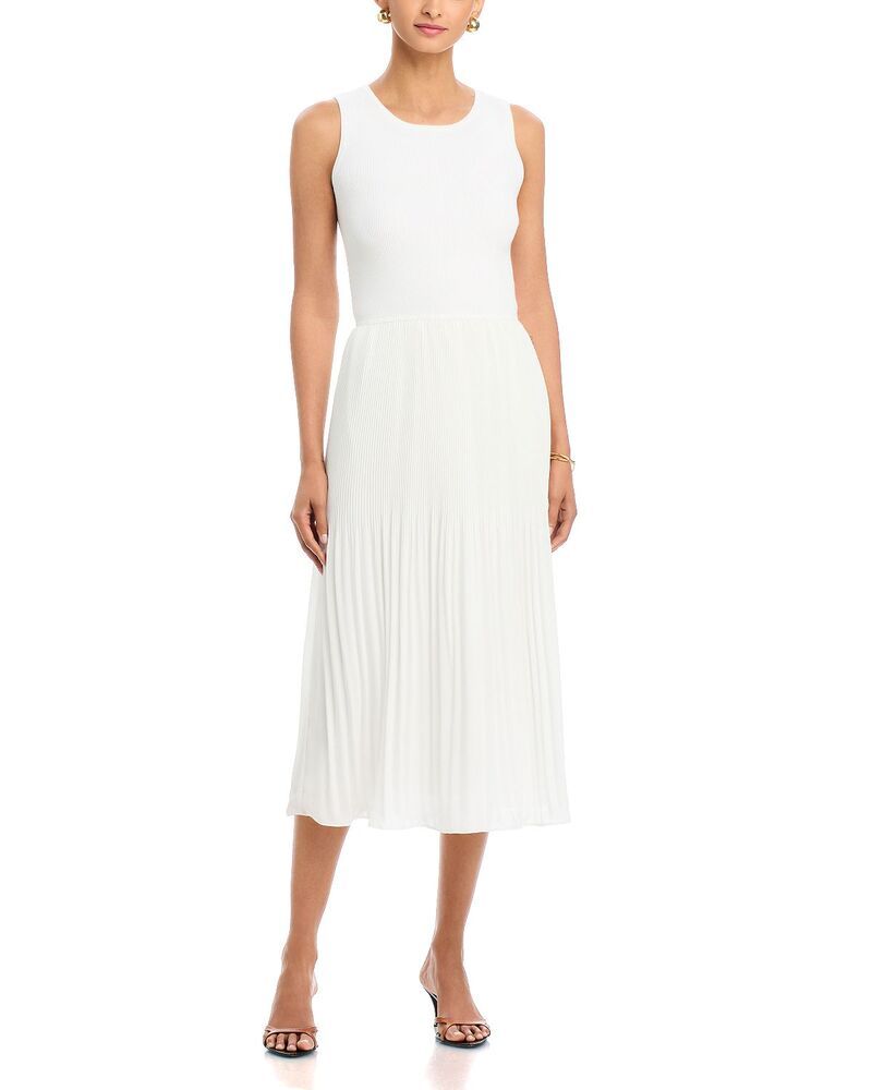 ティー・タハリ レディース ボトムスカート プリーツ ノースリーブ Tahari Sleeveless Rib Top Release Pleated Skirt Dress White Star ホワイト