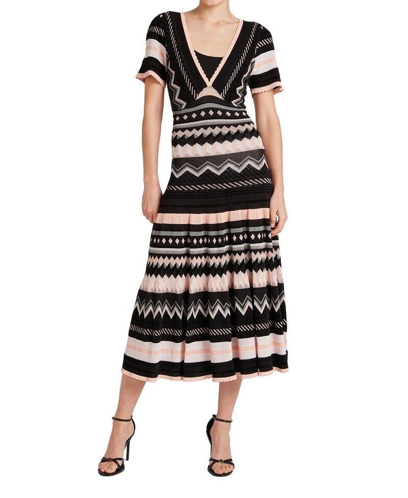 テンパリーロンドン レディース トップス ワンピース Vネック ニット Temperley London Womens Meryl VNecknit Dress PinkBlack ブラック