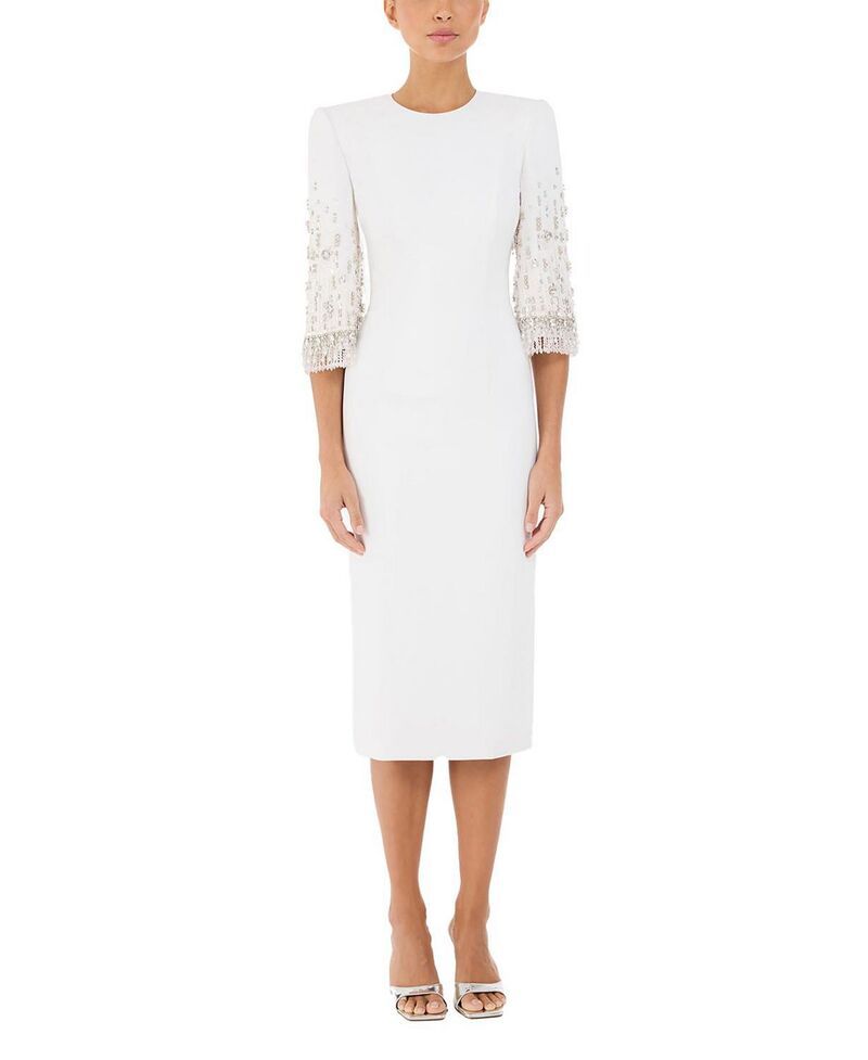 ジェニー・パッカム レディース トップス ワンピース ミディ Jenny Packham Ebba CrystalEmbellished Midi Dress Natural White ホワイト