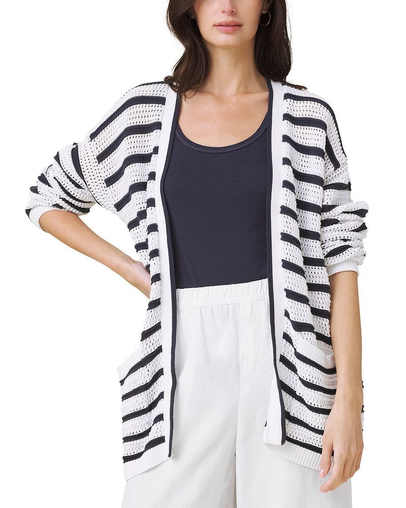 スプレンディット レディース アウター カーディガン Splendid Beckham Striped Open Cardigan Whitenavy ホワイト