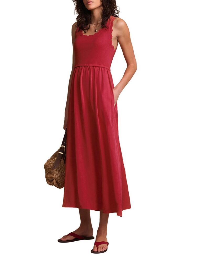 ミルトンベルベット レディース トップス ワンピース ミディ Mint Velvet Womenscallop Short Sleeve Trimidi Dress Red レッド