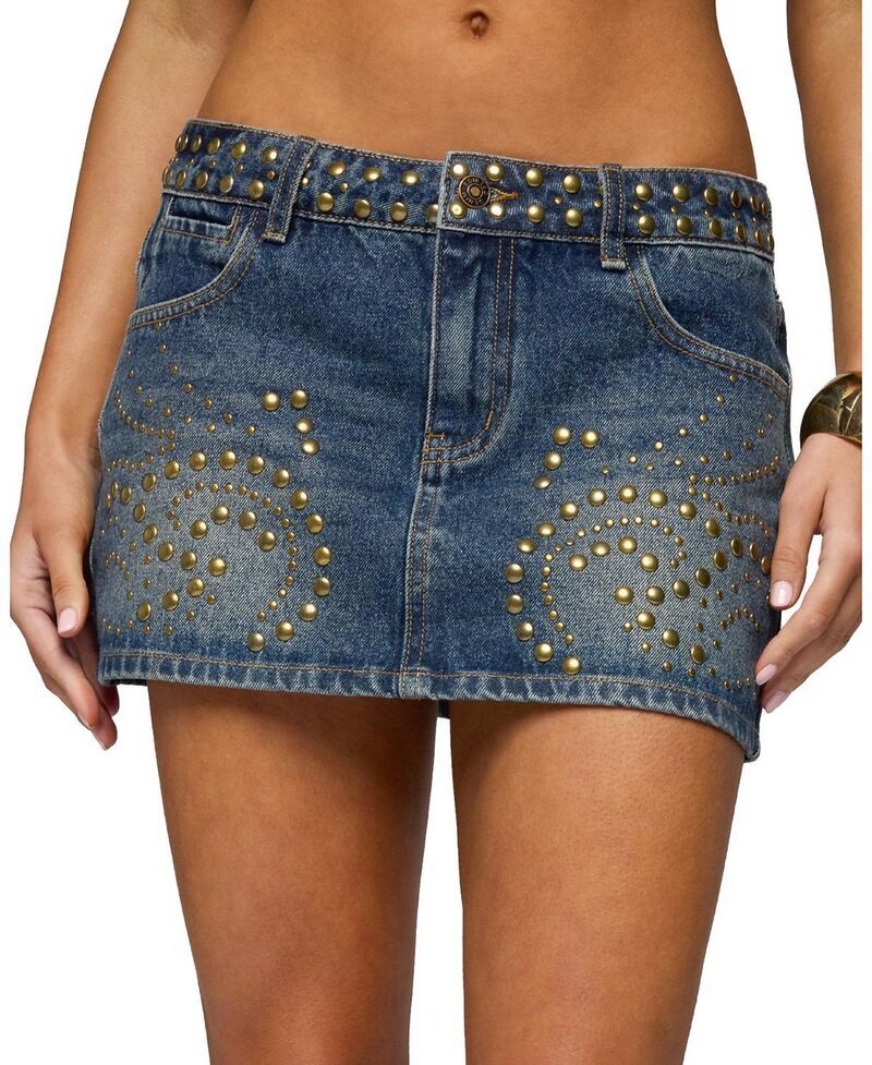 アディクテッド レディース ボトムスカート ミニ デニム Edikted Libbey Studdedenimini Skirt Blue ブルー