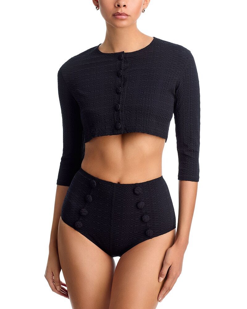 リサマリーフェマンデス レディース アウター カーディガン クロップド Lisa Marie Fernandez Cropped CoverUp Cardigan Black Seersucker ブラック