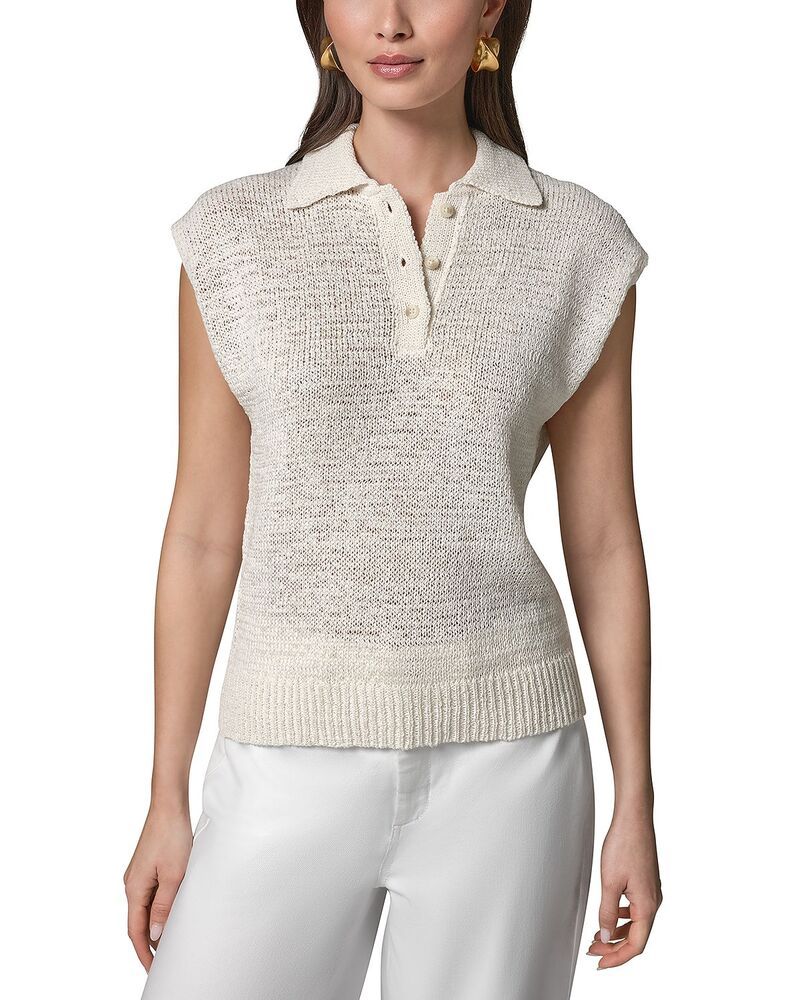 ダナキャラン レディース アウター ニット・セーター ポロシャツ ノースリーブ Donna Karanew York Sleeveless Polo Sweater Cream クリーム