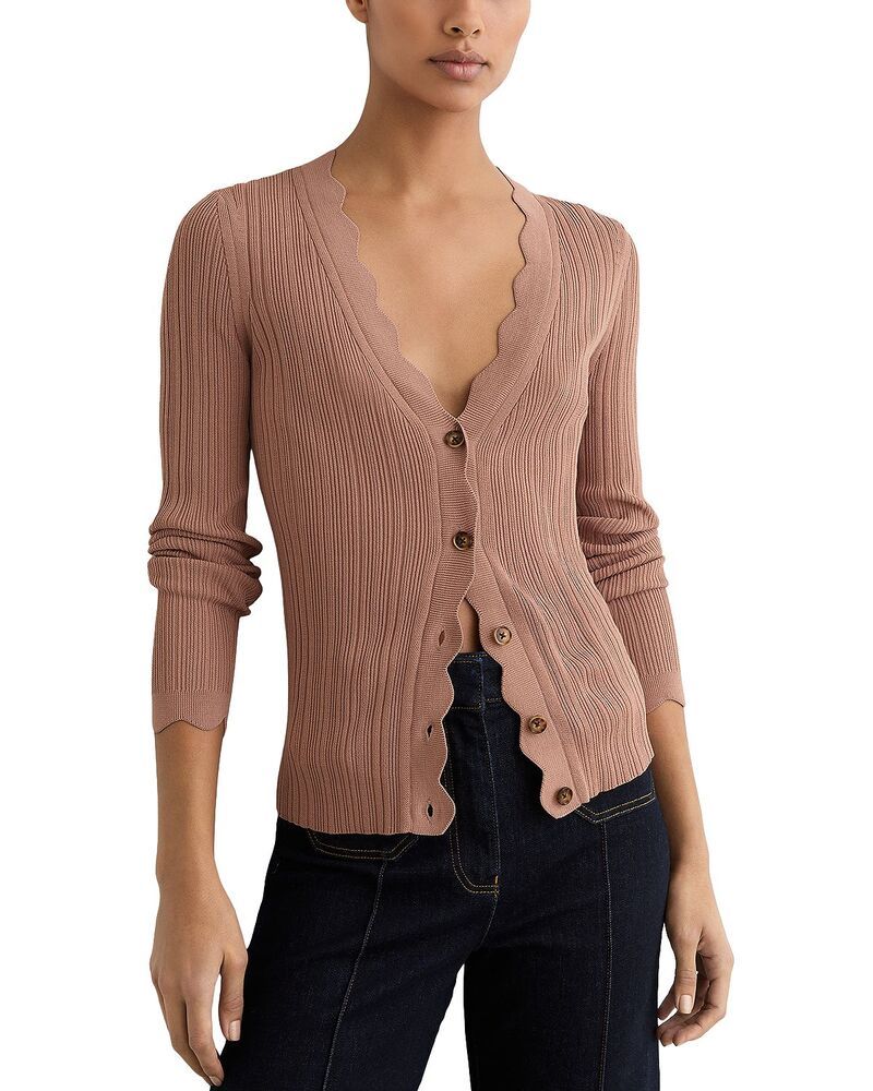 レイス レディース アウター カーディガン REISS Vinny Scallop Detail Cardigan Pink ピンク 38,870円