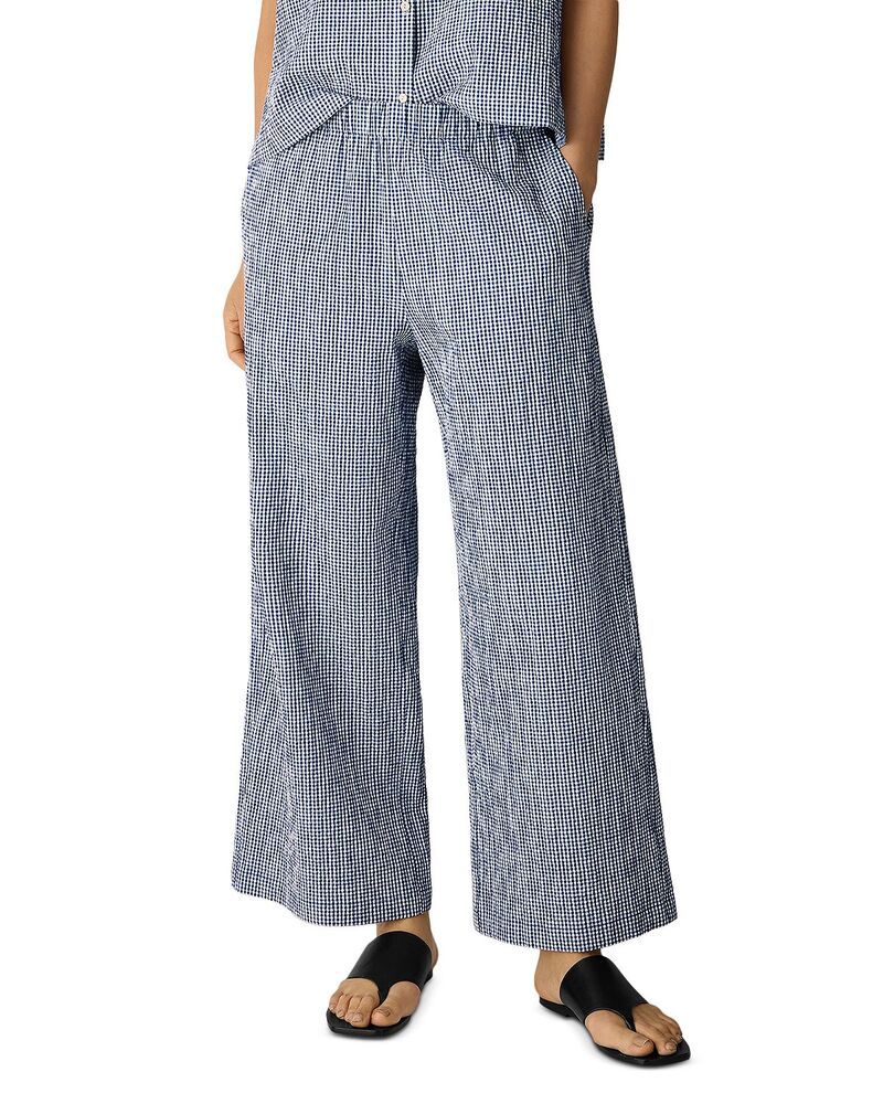 エイリーンフィッシャー レディース ボトムス カジュアルパンツ ワイドレッグ プリント アンクル Eileen Fisher Check Print Wide Leg Ankle Pants Light Dive チェック