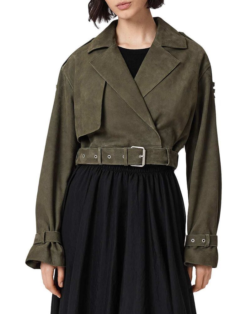 オールセインツ レディース アウター ジャケット・ブルゾン スエード ALLSAINTS Ophelia Suede Crop Jacket Caledone Green グリーン