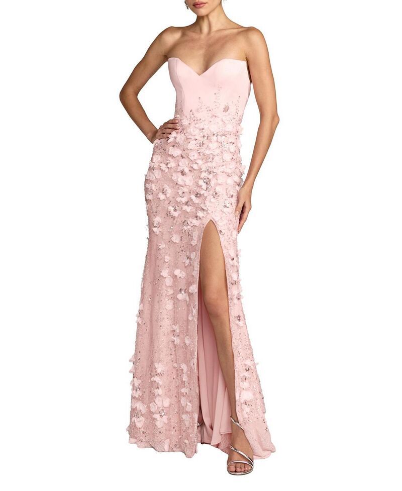 マックダガル レディース トップス ワンピース フラワー柄 サテン ストラップレス フラワー Mac Duggal Floral Satin Straplessweetheart Gown with Slit Blush ブラッシュ