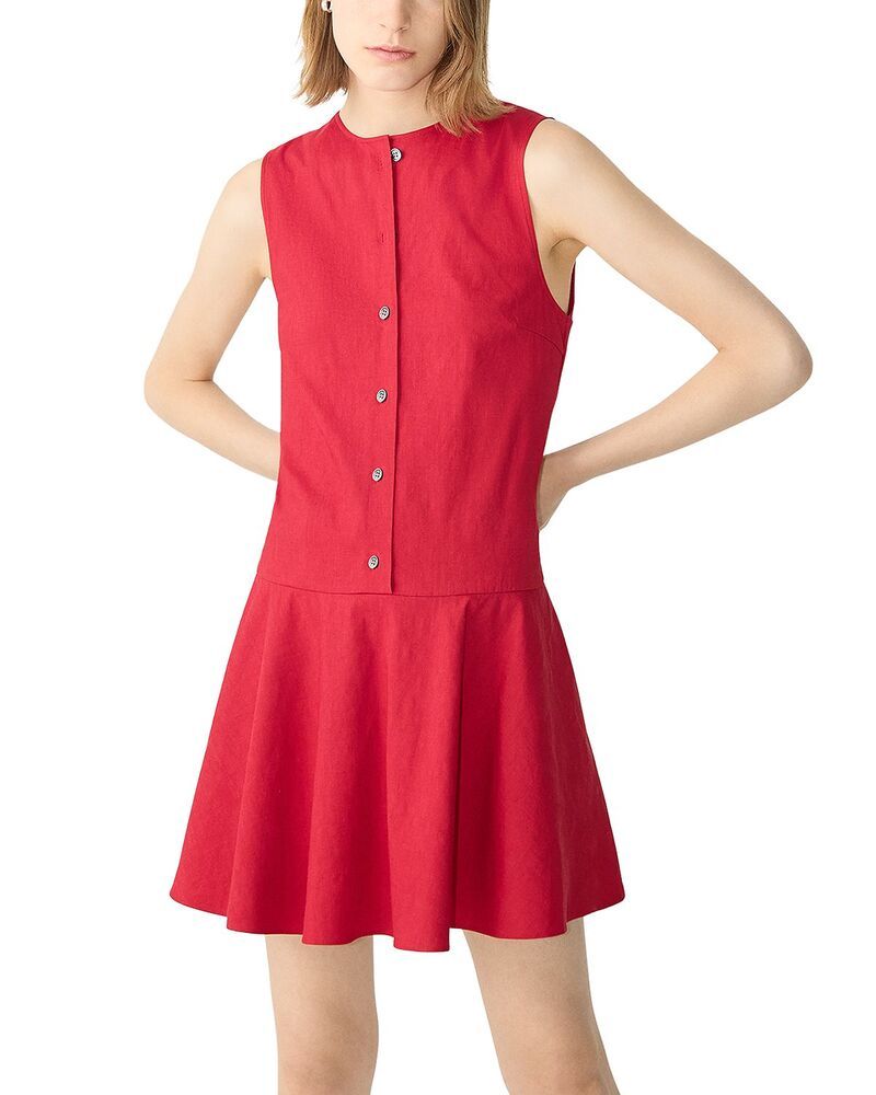 セオリー レディース トップス ワンピース ミニ ノースリーブ リネン Theory Sleeveless Linen Blend Mini Dress Cherry