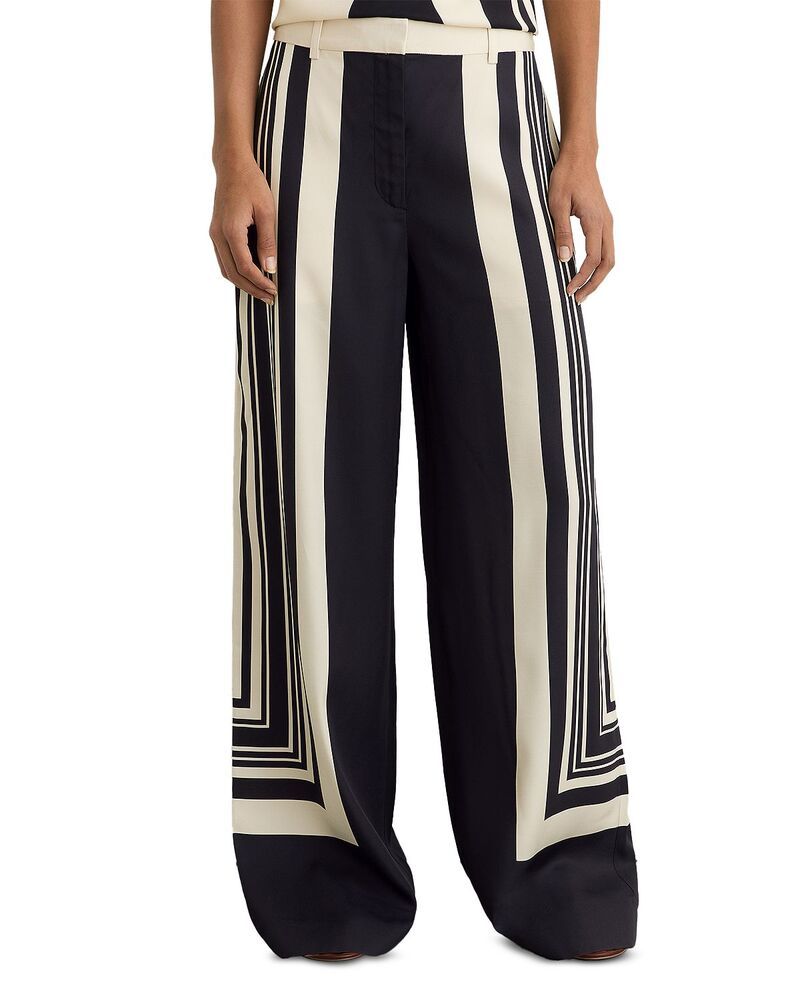 レイス レディース ボトムス カジュアルパンツ ワイドレッグ プリント REISS Wide Leg Printed Trousers BlackWhite ホワイト