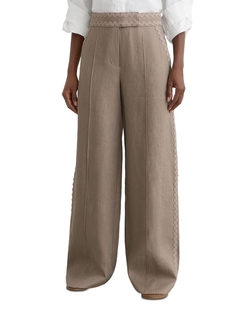 レイス レディース ボトムス カジュアルパンツ プチ リネン REISS Petites Mila Linen Wave Trim Pants Taupe Neutral トープ