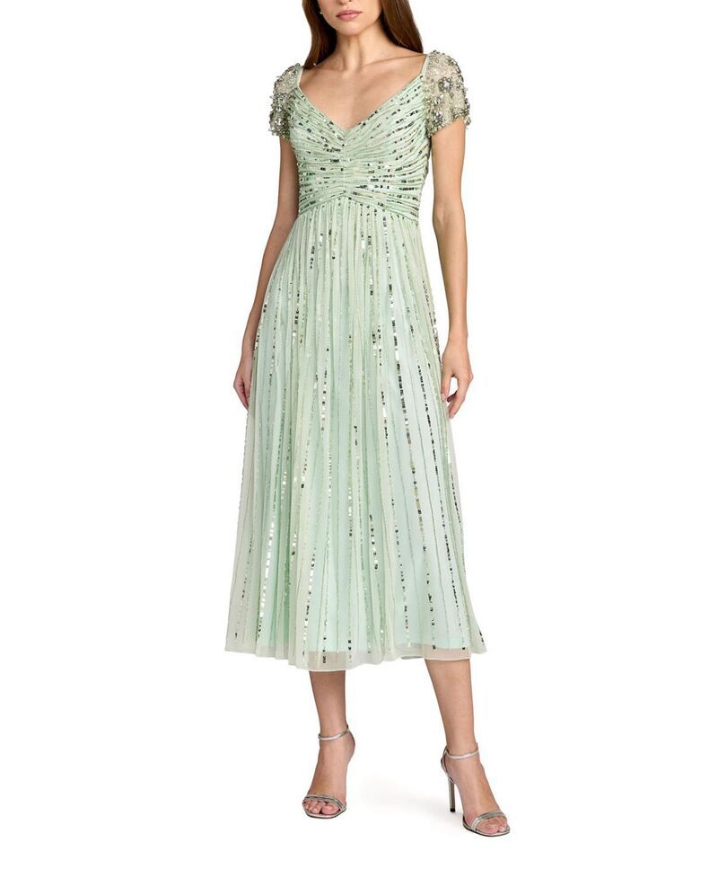 マックダガル レディース トップス ワンピース メッシュ ミディ スパンコール Mac Duggal Sequin Mesh Midi Dress With Beaded Shouldersage セージ