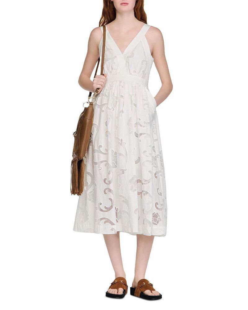 サンドロ レディース トップス ワンピース フラワー柄 コットン マキシ フラワー Sandropenwork Floral Cotton Maxi Dress Ecru エクリュ