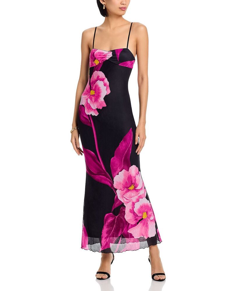 アクア レディース トップス ワンピース フラワー柄 メッシュ マキシ フラワー AQUA Floral Mesh Maxi Dress Exclusive BlackPink ブラック