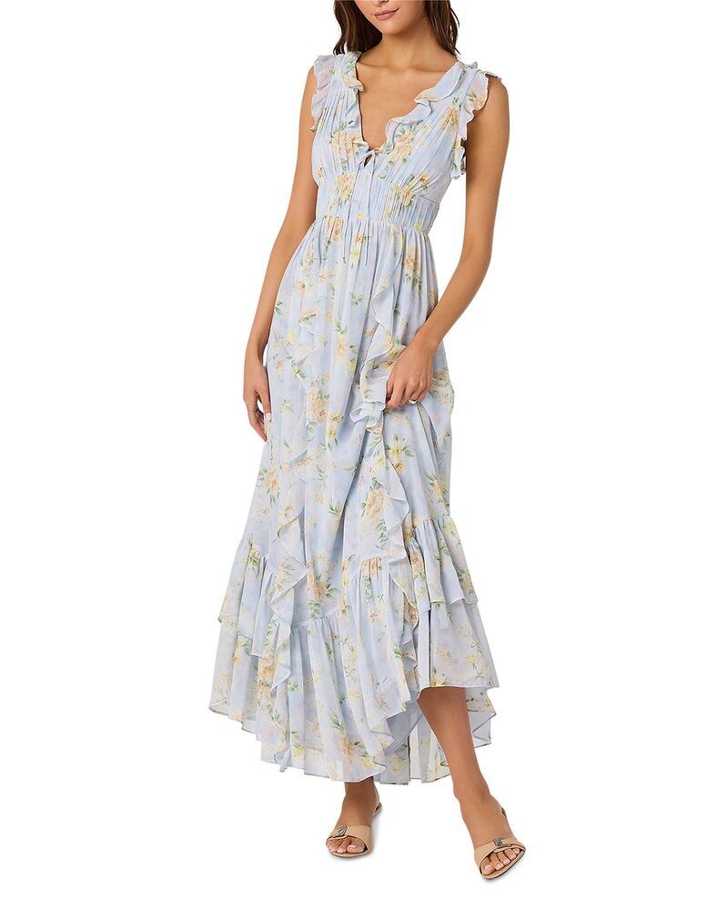 アストール レディース トップス ワンピース フラワー柄 プリント フリル ノースリーブ マキシ フラワー ASTR the Label Sleeveless Ruffled Flowy Floral Print Maxi Dress Light Blue ブ