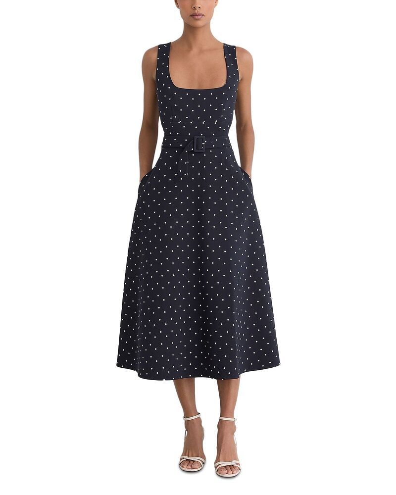 レイス レディース トップス ワンピース ドット柄 ドット REISStructured Orielle Polka Dot Dress Navy ネイビー
