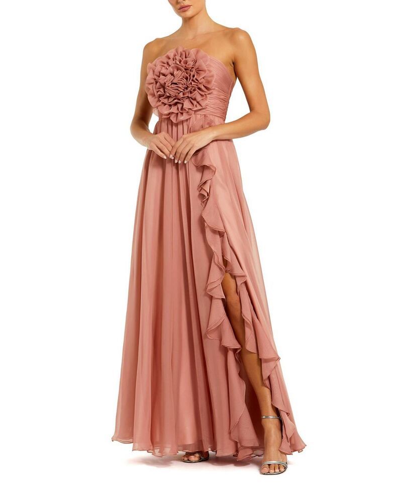 マックダガル レディース トップス ワンピース シフォン ストラップレス Mac Duggal Strapless Chiffon Gown With Oversized 3D Flowerose