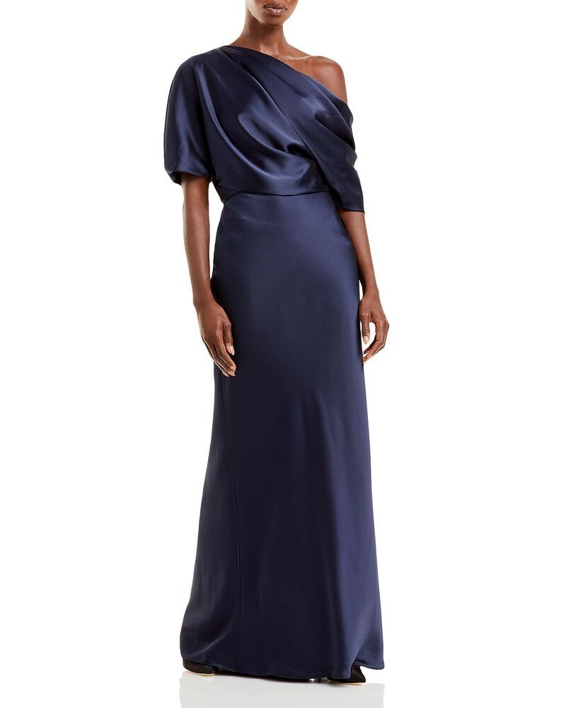 アムサール レディース トップス ワンピース ドレープ サテン Amsale Draped Satin One Shoulder Dress Navy ネイビー