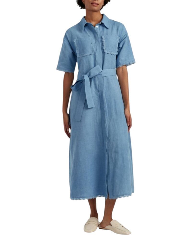 チンティアンドパーカー レディース トップス シャツ リネン Chinti Parker Womens LinenBlend Scallop Shirt Dress Dusty Blue ブルー