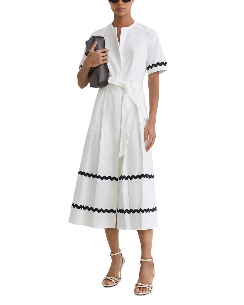 レイス レディース トップス ワンピース ミディ REISS Isabelle Rick Rack Trimidi Dress IvoryNavy アイボリー