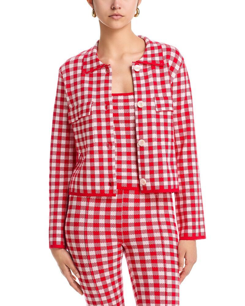 アクア レディース アウター ジャケット・ブルゾン ギンガムチェック ニット ギンガム AQUA Gingham Knit Jacket Exclusive RedWhite ホワイト