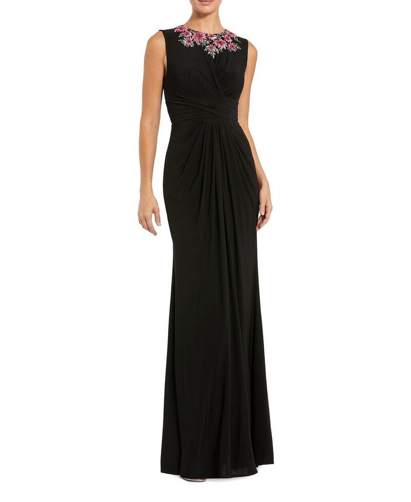 マックダガル レディース トップス ワンピース ジャージー Mac Duggal Jersey Twist Gown with Beaded Shoulders Black Multi ブラック