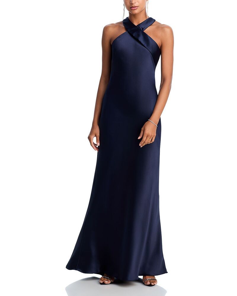 アクア レディース トップス ワンピース サテン ノースリーブ AQUA Sleevelessatin Gown Exclusive Navy ネイビー