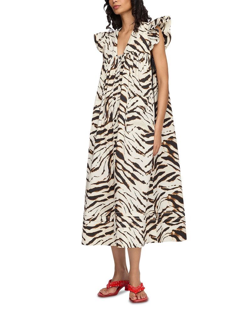 ガニー レディース トップス ワンピース プリント ミディ コットン GANNI Printed Stretch Cotton Midi Dress Egret 71,390円