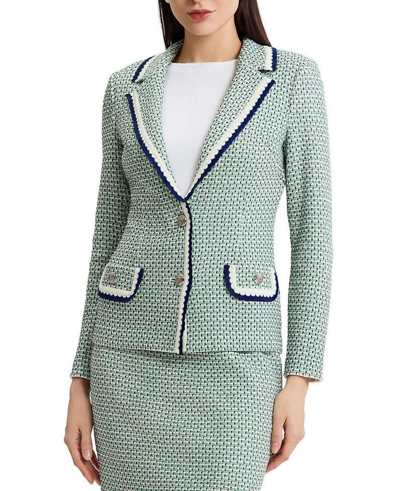 ミンウォン レディース アウター ジャケット・ブルゾン ニット Ming Wang Tailored Jacquard Basketweave Knit Jacket Kelly Green Indigo Ivory アイボリー