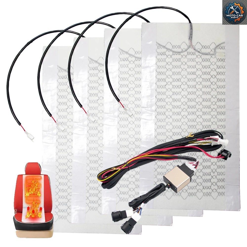 カーシートヒーター 12V カーボンファイバー製 車用ヒートパッド 加熱式 丸型クッション スイッチキット 冬用シートカバーセット