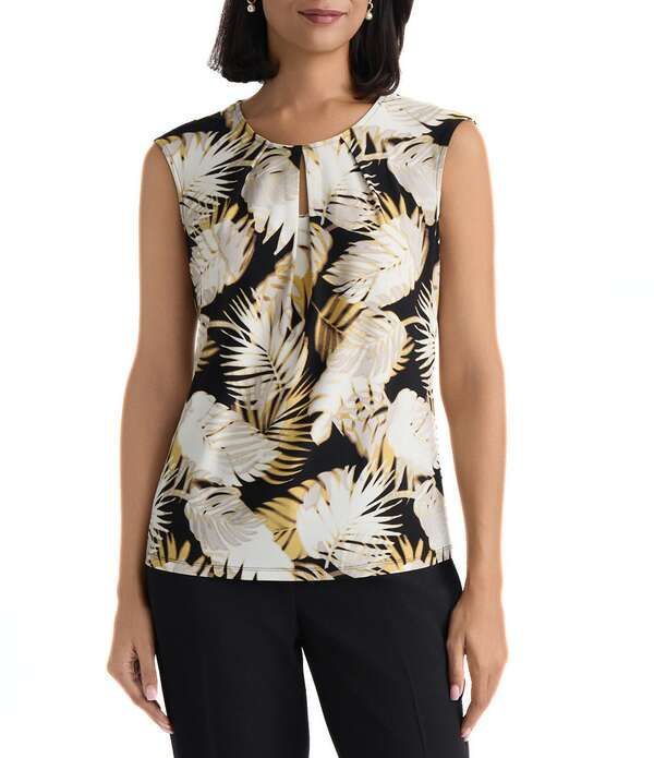 カスパール レディース トップス シャツ プリント ノースリーブラウス Kasper Keyhole Sleeveless Printed Blouse Black Multi ブラック