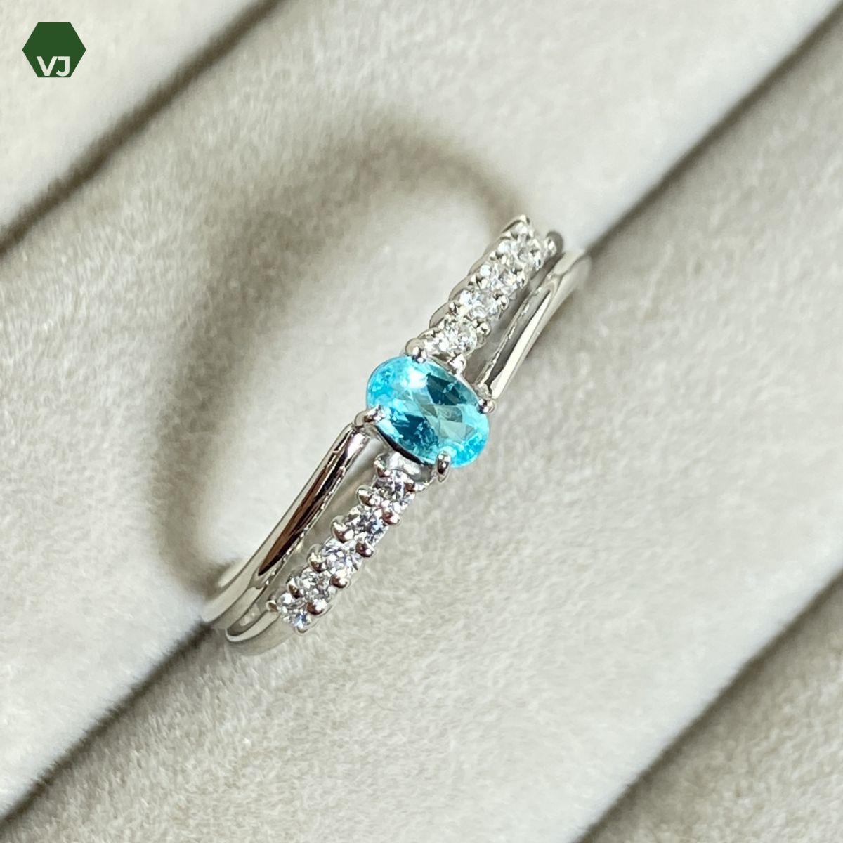 【34-03】 パライバトルマリン　ダイヤモンド　リング0.09ct　D0.17ct 【中古】【PT900】【10.8号】★By vivid-J