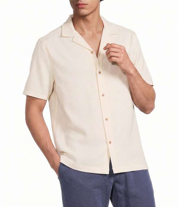 ラウン メンズ トップス シャツ トール Rowm Big Tall Short Sleeve Solid Textured Camp Shirt Cream クリーム