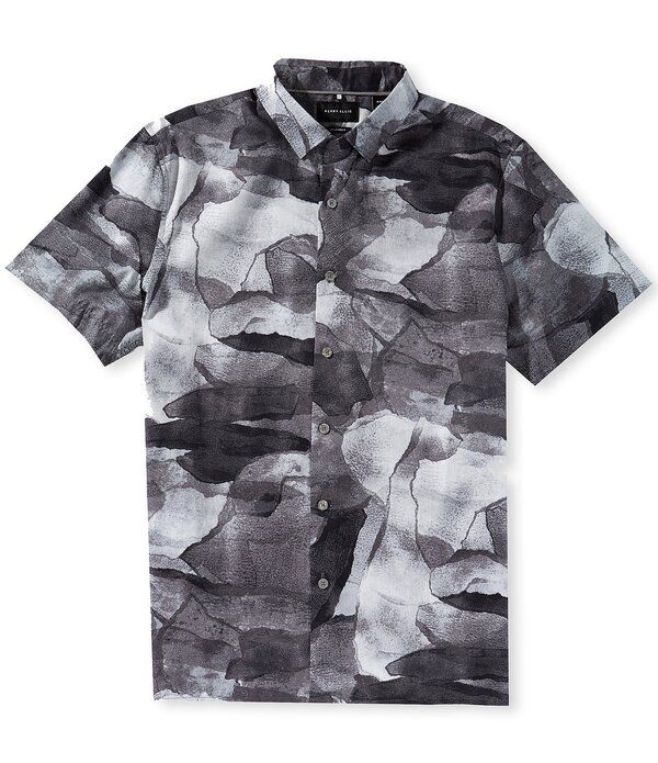 ペリーエリス メンズ トップス シャツ プリント Perry Ellis Mountain Print Poplin Short Sleeve Woven Shirt Black ブラック