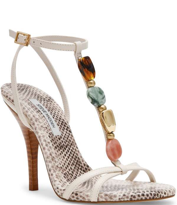 スティーブ マデン レディース シューズ ヒール サンダル レザー Steve Madden Frenzi Leather Beaded Ornament Dressandals Natural Snake