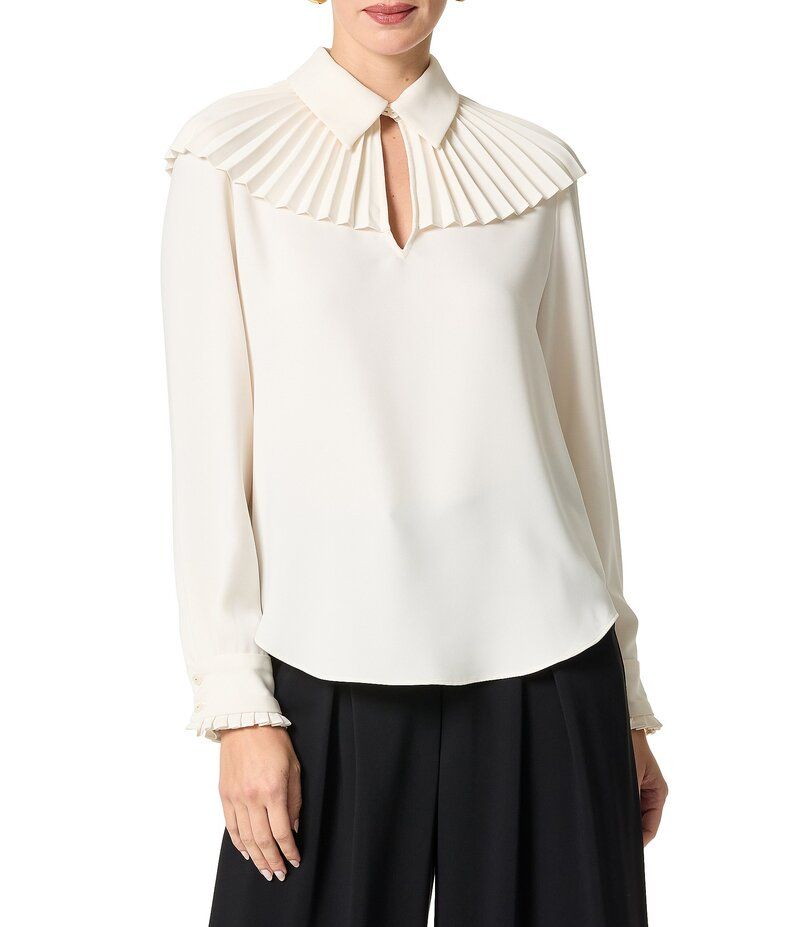 トリーナターク レディース トップス シャツ ジョーゼット プリーツ Trina Turk Windmill Georgette Point Collar Pleated Yoke Long Sleeve Top Winter White ホワイト