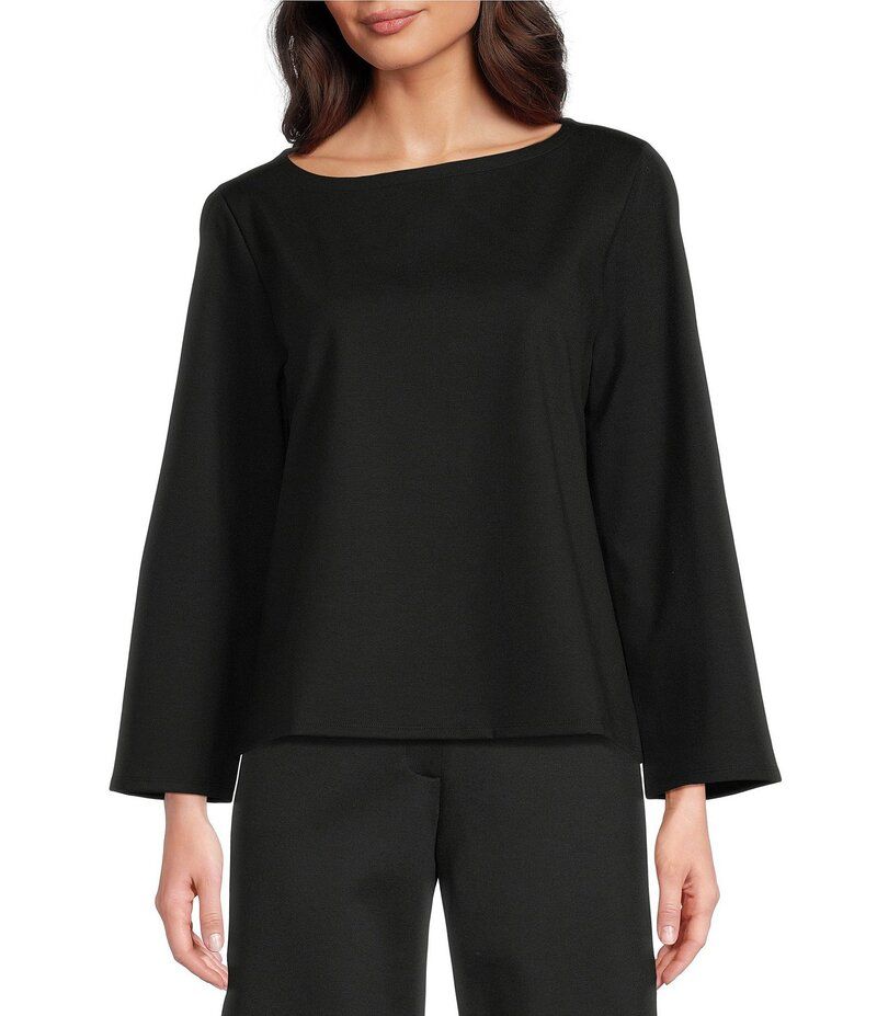 エイリーンフィッシャー レディース トップス シャツ Eileen Fisher Lightweight Ponte Bateau Neck Flared Bracelet Long Sleeve Top Black ブラック