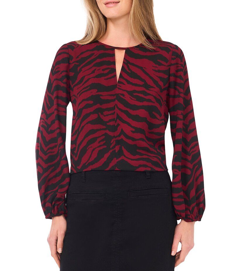 ヴィンスカムート レディース トップス シャツ Vネック プリント Vince Camuto Woven Zebra Print VNeck Long Sleeve Center Front Seam Top Boysenberry アニマル